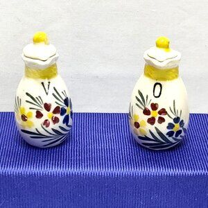 Oil & Vinegar Cruet Set Hand-Painted Ceramic Condiment Set Floral Japan Vintage